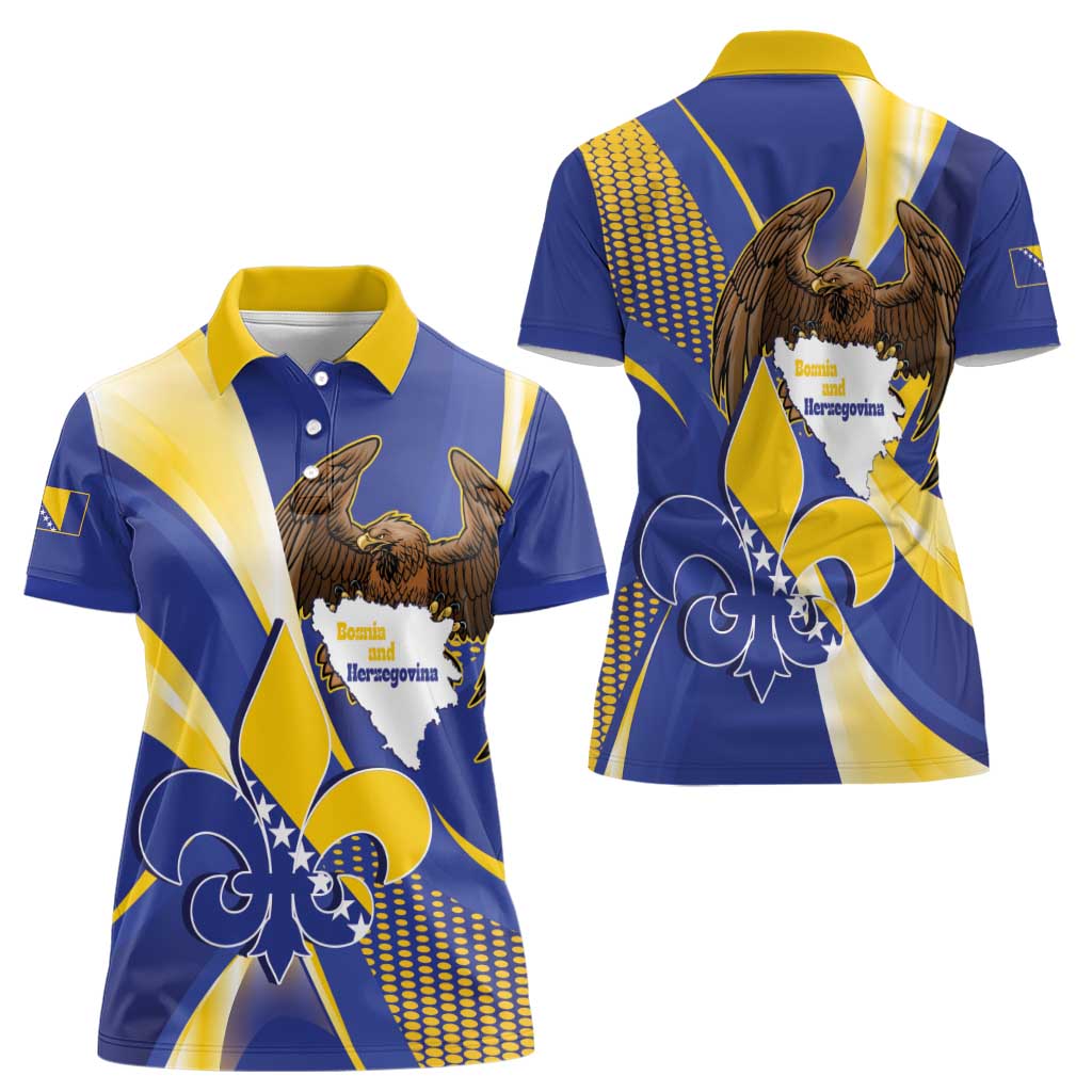 Bosnia and Herzegovina Independence Day Women Polo Shirt Zlatni Ljiljan Map With Eagle Proud