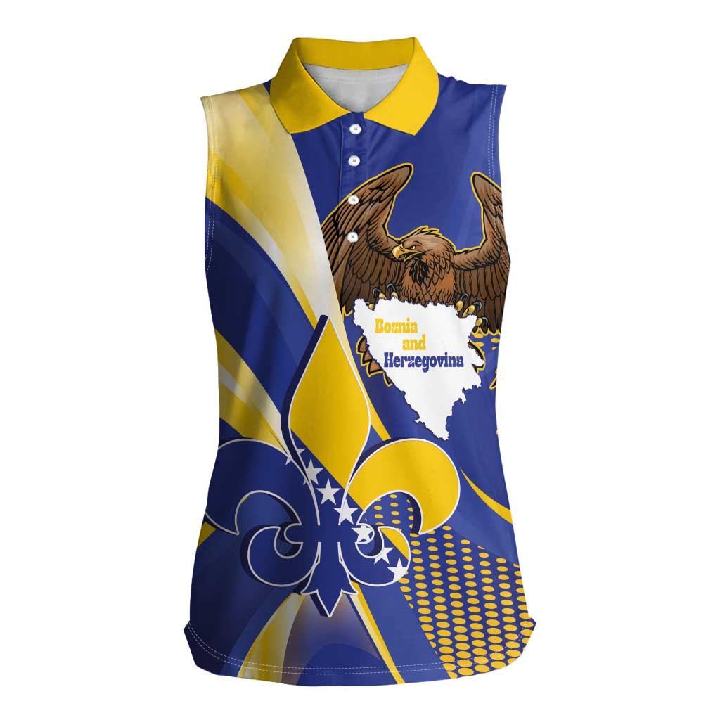 Bosnia and Herzegovina Independence Day Women Sleeveless Polo Shirt Zlatni Ljiljan Map With Eagle Proud