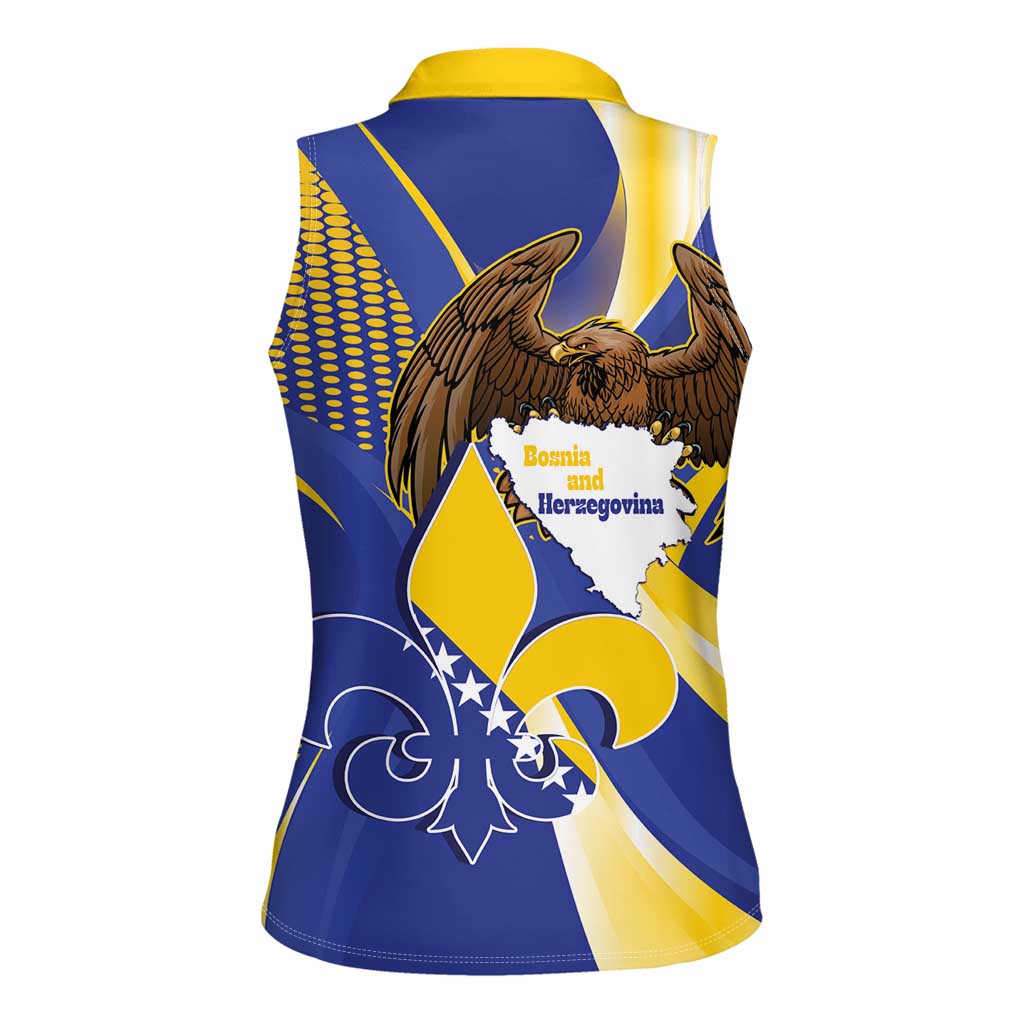Bosnia and Herzegovina Independence Day Women Sleeveless Polo Shirt Zlatni Ljiljan Map With Eagle Proud