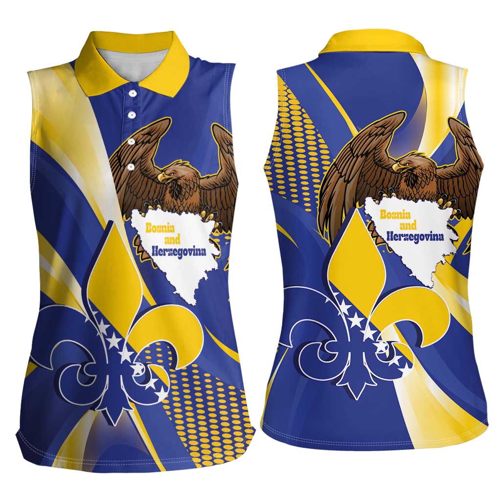 Bosnia and Herzegovina Independence Day Women Sleeveless Polo Shirt Zlatni Ljiljan Map With Eagle Proud