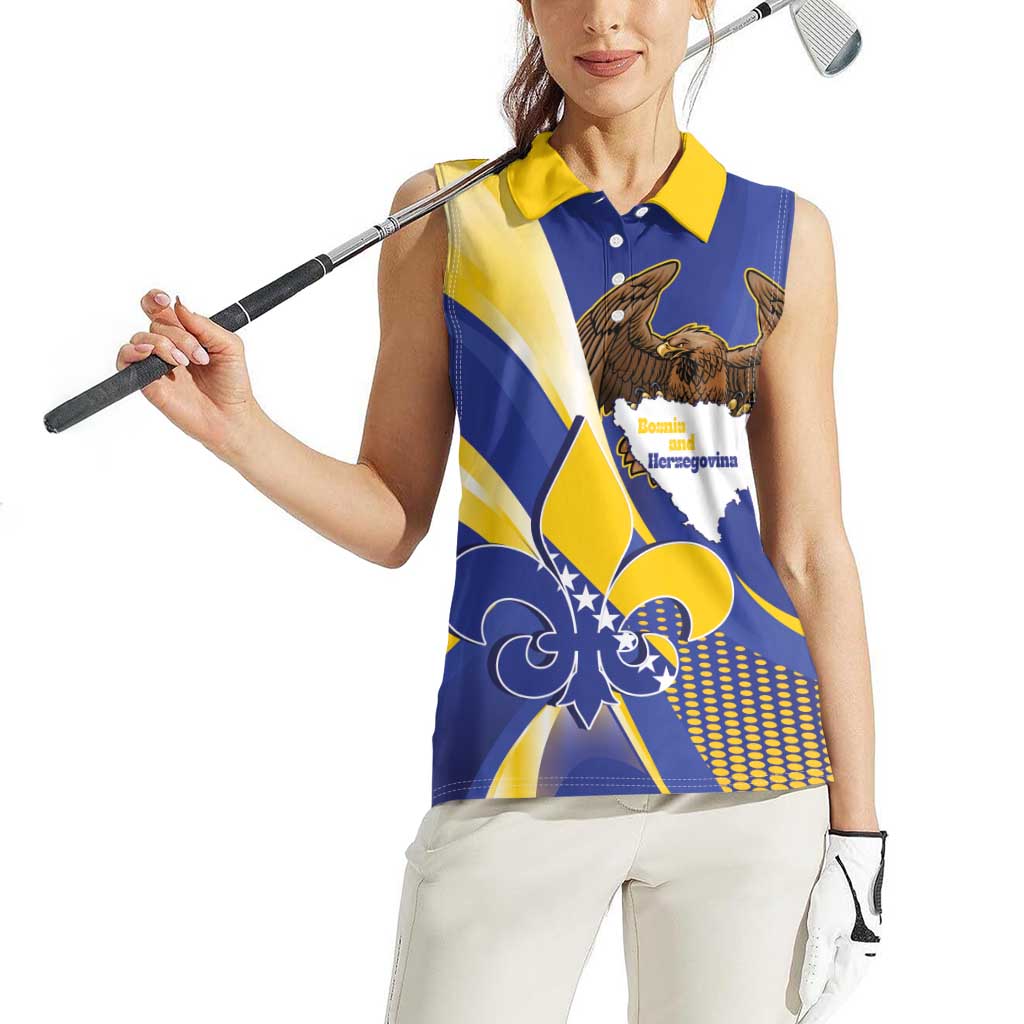 Bosnia and Herzegovina Independence Day Women Sleeveless Polo Shirt Zlatni Ljiljan Map With Eagle Proud