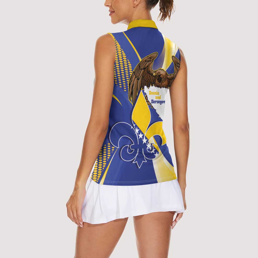 Bosnia and Herzegovina Independence Day Women Sleeveless Polo Shirt Zlatni Ljiljan Map With Eagle Proud