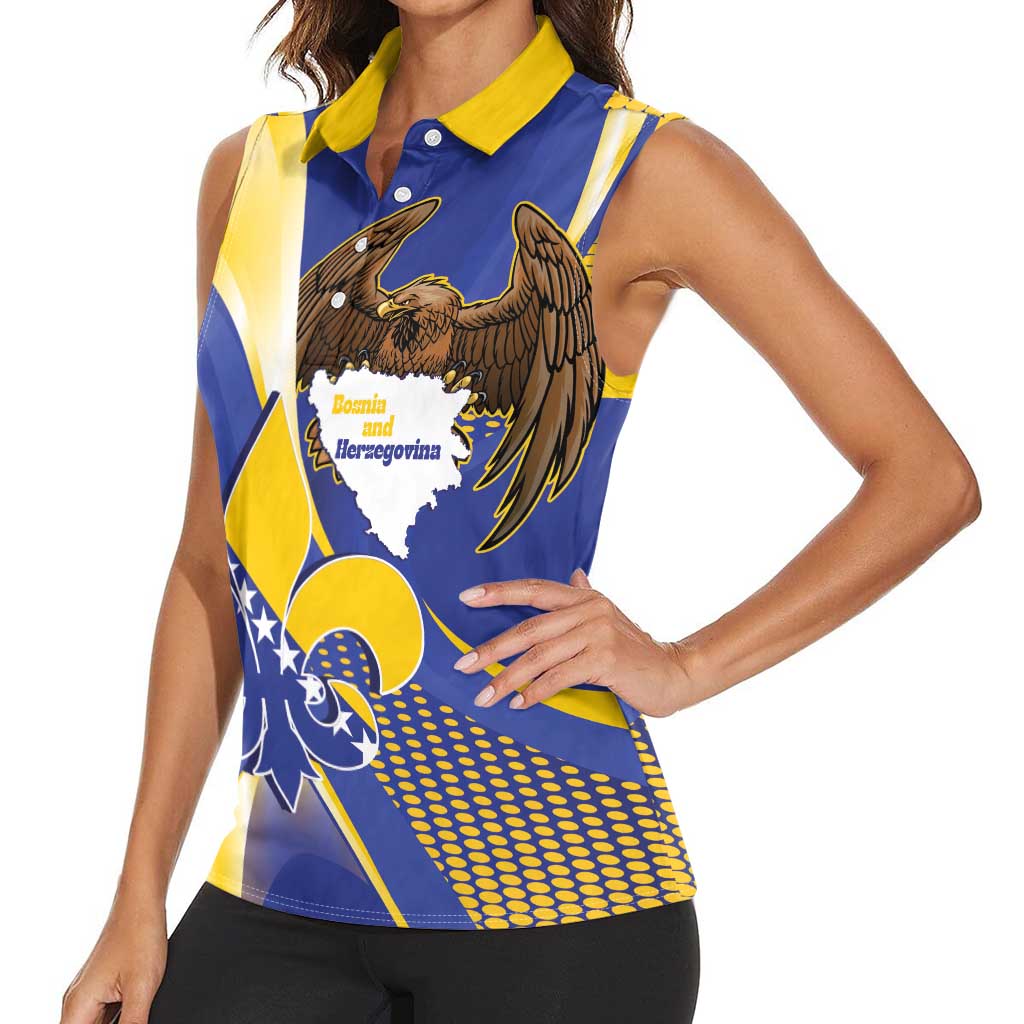 Bosnia and Herzegovina Independence Day Women Sleeveless Polo Shirt Zlatni Ljiljan Map With Eagle Proud