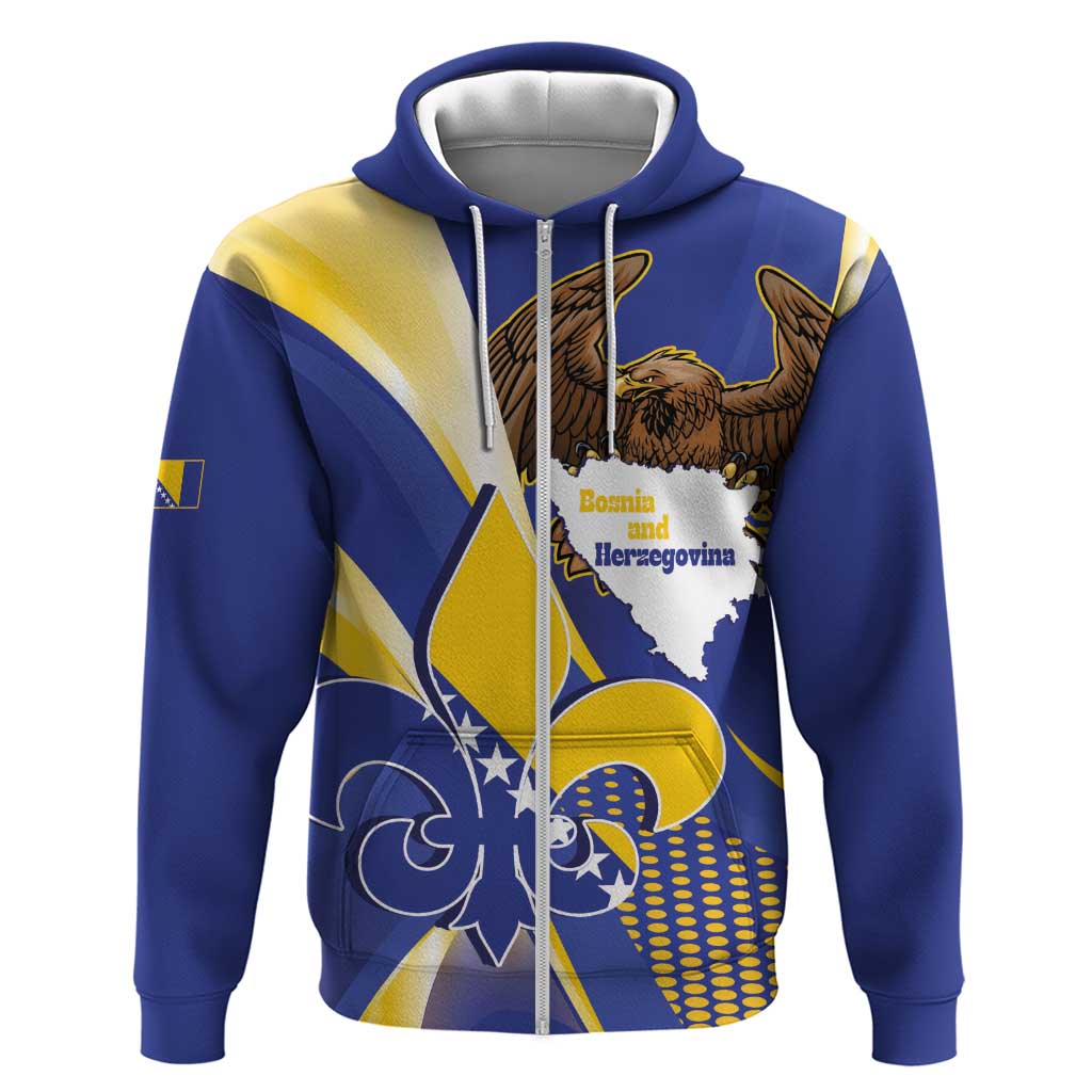 Bosnia and Herzegovina Independence Day Zip Hoodie Zlatni Ljiljan Map With Eagle Proud