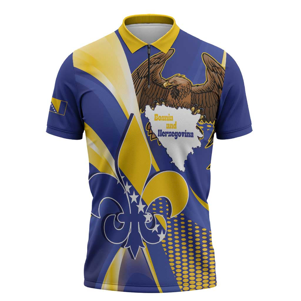 Bosnia and Herzegovina Independence Day Zipper Polo Shirt Zlatni Ljiljan Map With Eagle Proud