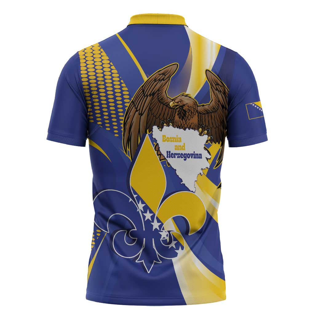 Bosnia and Herzegovina Independence Day Zipper Polo Shirt Zlatni Ljiljan Map With Eagle Proud