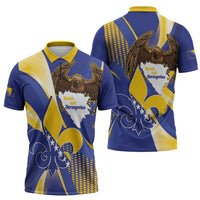 Bosnia and Herzegovina Independence Day Zipper Polo Shirt Zlatni Ljiljan Map With Eagle Proud