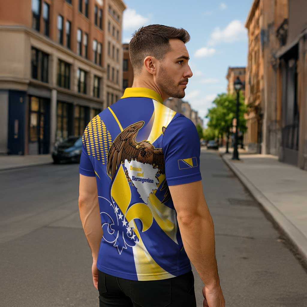 Bosnia and Herzegovina Independence Day Zipper Polo Shirt Zlatni Ljiljan Map With Eagle Proud