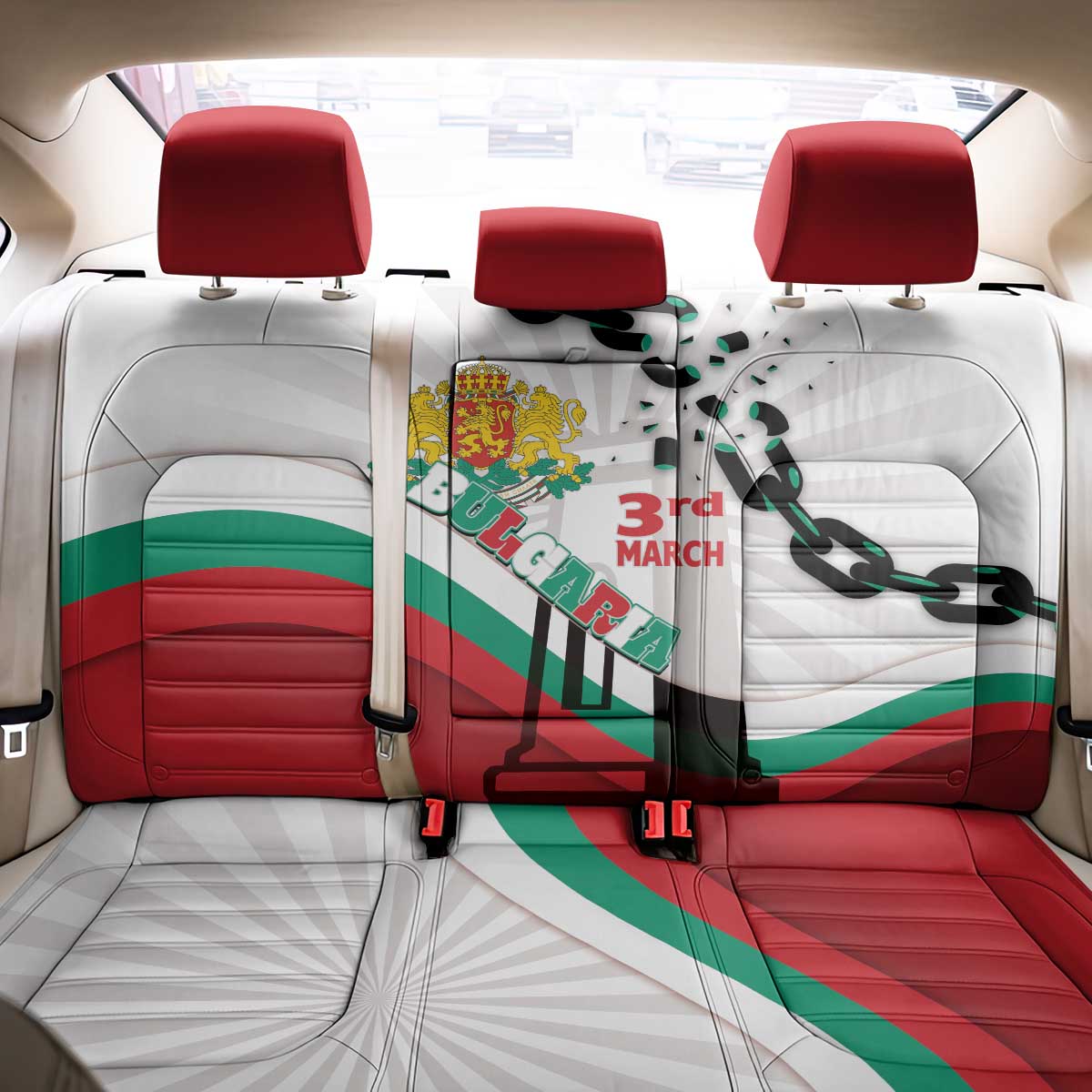 Bulgaria Liberation Day Back Car Seat Cover Happy 3rd March Shipka Monument Curve Flag