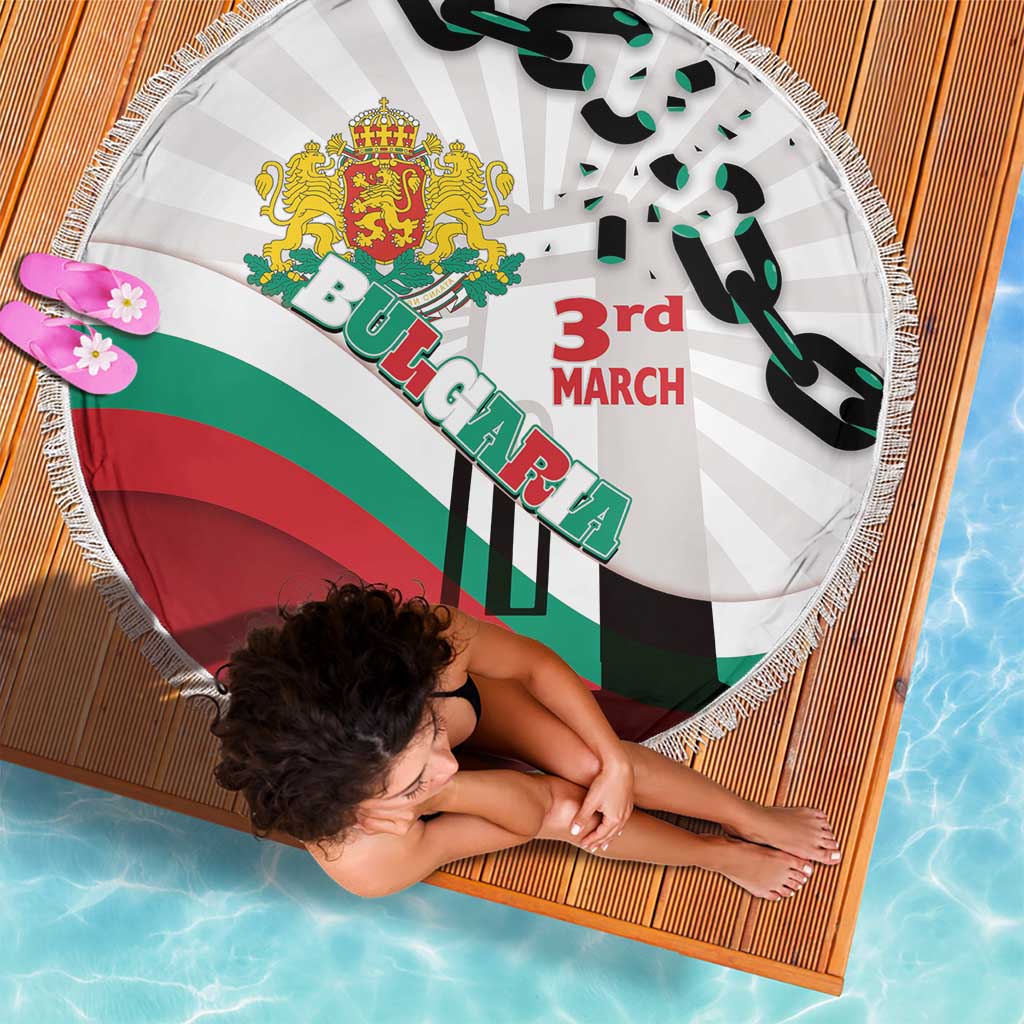 Bulgaria Liberation Day Beach Blanket Happy 3rd March Shipka Monument Curve Flag