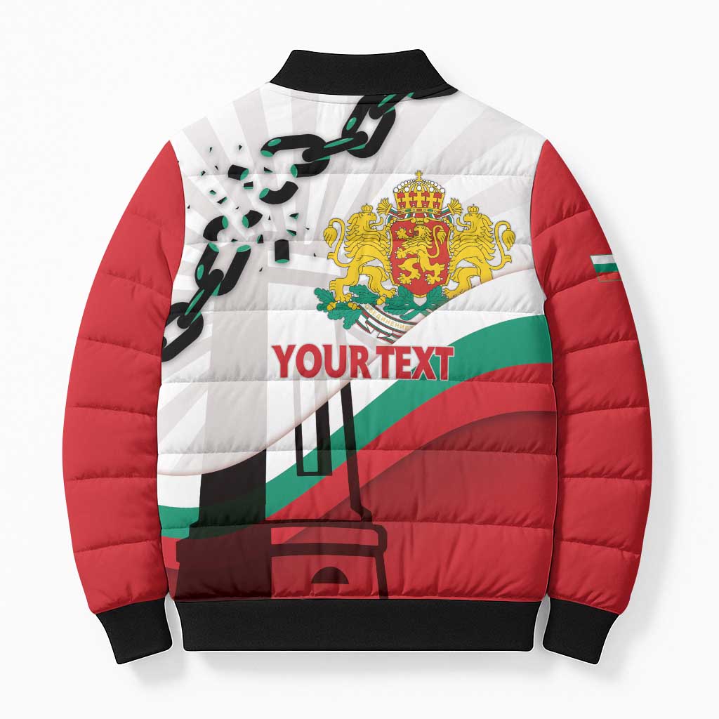 Personalized Bulgaria Liberation Day Bomber Puffer Jacket Happy 3rd March Shipka Monument Curve Flag