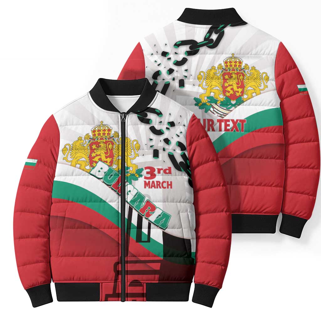 Personalized Bulgaria Liberation Day Bomber Puffer Jacket Happy 3rd March Shipka Monument Curve Flag