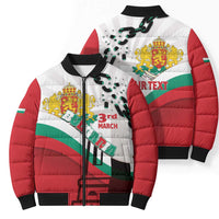 Personalized Bulgaria Liberation Day Bomber Puffer Jacket Happy 3rd March Shipka Monument Curve Flag