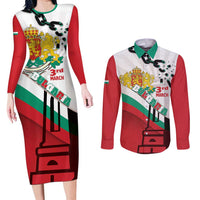 Personalized Bulgaria Liberation Day Couples Matching Long Sleeve Bodycon Dress and Long Sleeve Button Shirt Happy 3rd March Shipka Monument Curve Flag