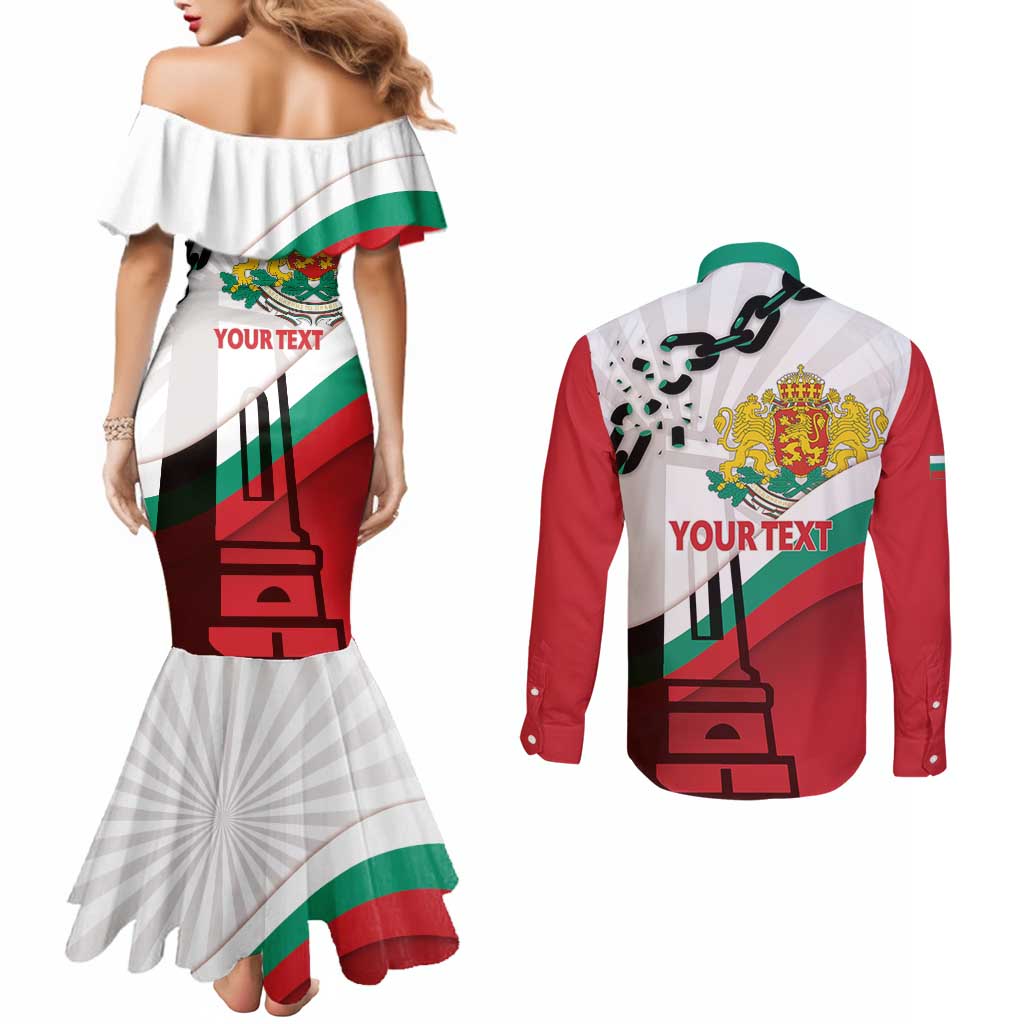 Personalized Bulgaria Liberation Day Couples Matching Mermaid Dress and Long Sleeve Button Shirt Happy 3rd March Shipka Monument Curve Flag