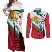 Personalized Bulgaria Liberation Day Couples Matching Off Shoulder Maxi Dress and Long Sleeve Button Shirt Happy 3rd March Shipka Monument Curve Flag