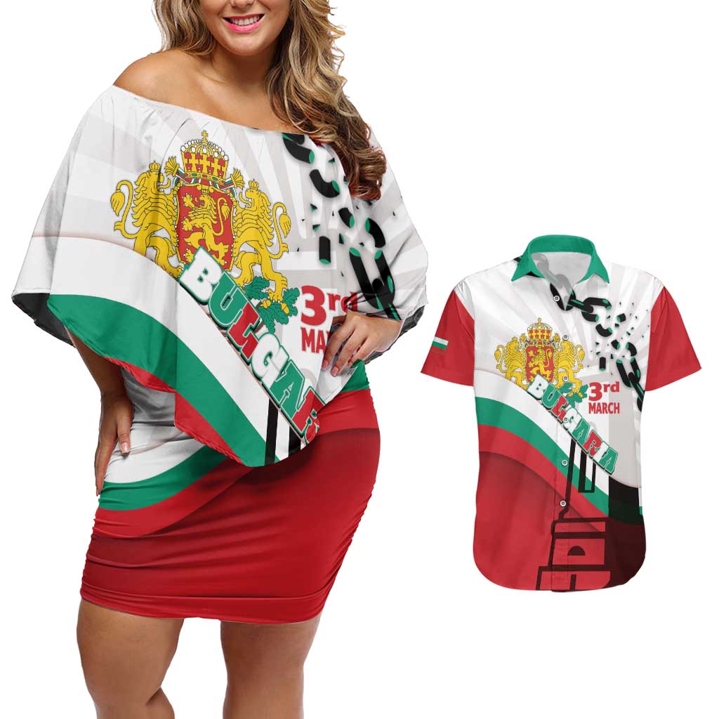 Personalized Bulgaria Liberation Day Couples Matching Off Shoulder Short Dress and Hawaiian Shirt Happy 3rd March Shipka Monument Curve Flag