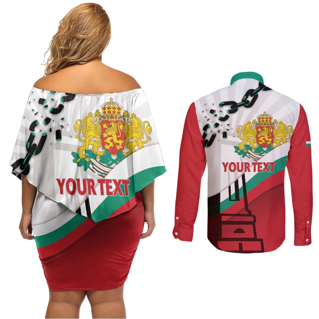 Personalized Bulgaria Liberation Day Couples Matching Off Shoulder Short Dress and Long Sleeve Button Shirt Happy 3rd March Shipka Monument Curve Flag