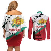 Personalized Bulgaria Liberation Day Couples Matching Off Shoulder Short Dress and Long Sleeve Button Shirt Happy 3rd March Shipka Monument Curve Flag