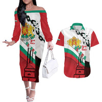 Personalized Bulgaria Liberation Day Couples Matching Off The Shoulder Long Sleeve Dress and Hawaiian Shirt Happy 3rd March Shipka Monument Curve Flag