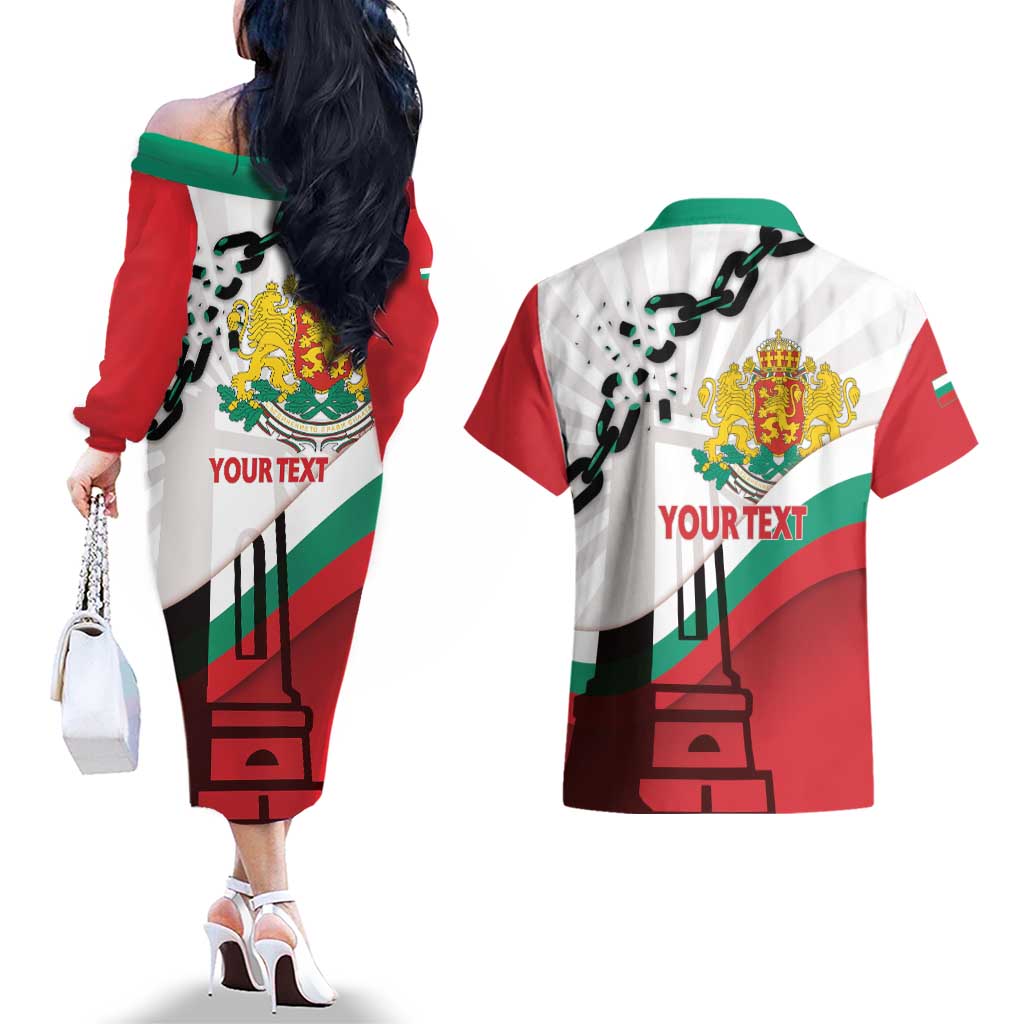 Personalized Bulgaria Liberation Day Couples Matching Off The Shoulder Long Sleeve Dress and Hawaiian Shirt Happy 3rd March Shipka Monument Curve Flag