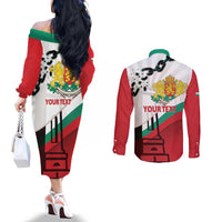 Personalized Bulgaria Liberation Day Couples Matching Off The Shoulder Long Sleeve Dress and Long Sleeve Button Shirt Happy 3rd March Shipka Monument Curve Flag