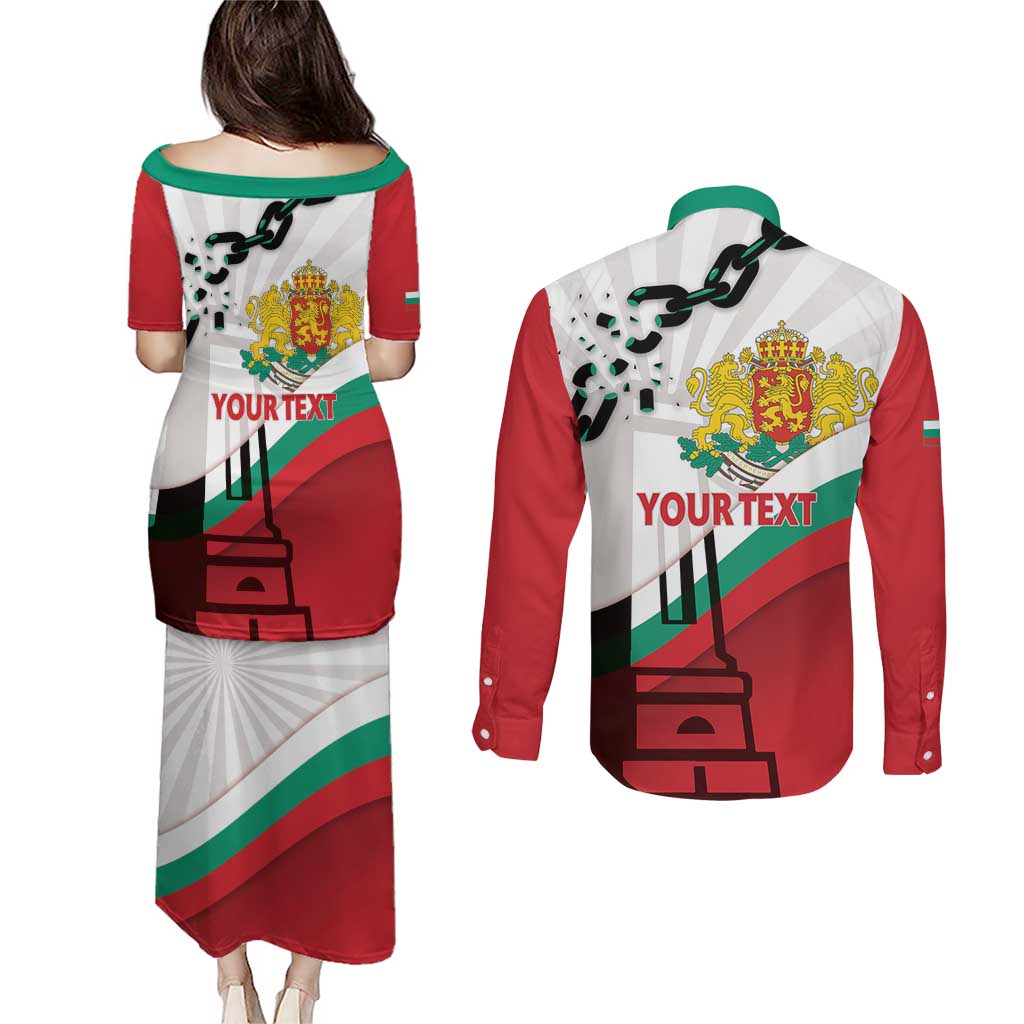 Personalized Bulgaria Liberation Day Couples Matching Puletasi and Long Sleeve Button Shirt Happy 3rd March Shipka Monument Curve Flag