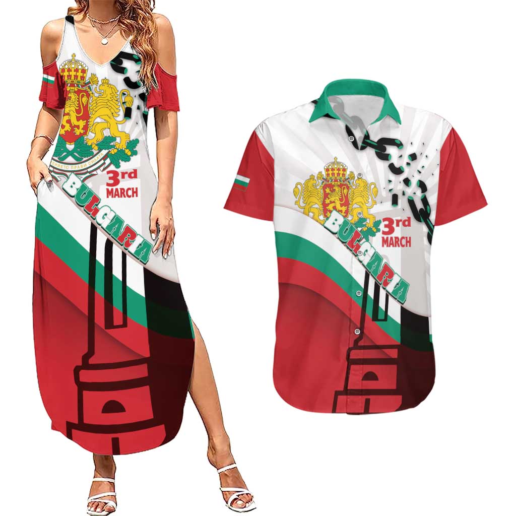 Personalized Bulgaria Liberation Day Couples Matching Summer Maxi Dress and Hawaiian Shirt Happy 3rd March Shipka Monument Curve Flag