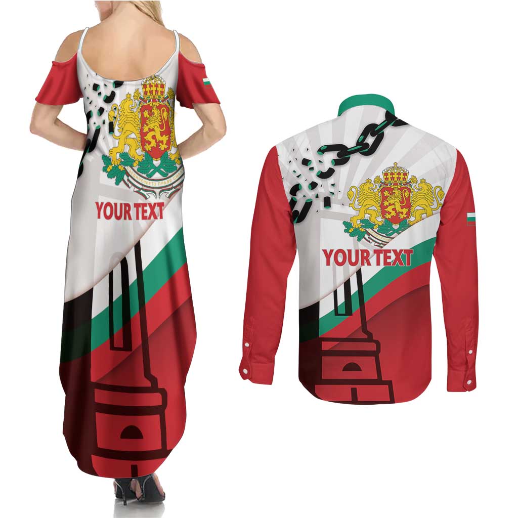 Personalized Bulgaria Liberation Day Couples Matching Summer Maxi Dress and Long Sleeve Button Shirt Happy 3rd March Shipka Monument Curve Flag