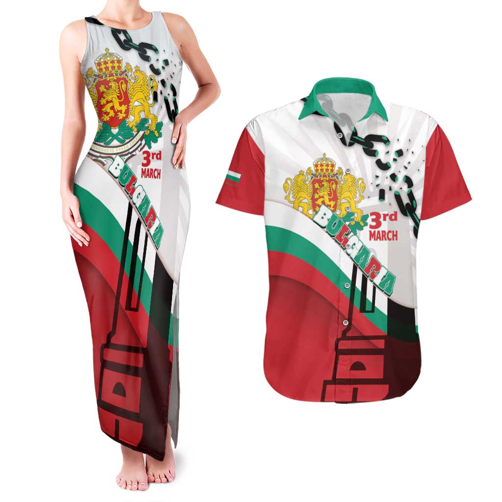 Personalized Bulgaria Liberation Day Couples Matching Tank Maxi Dress and Hawaiian Shirt Happy 3rd March Shipka Monument Curve Flag