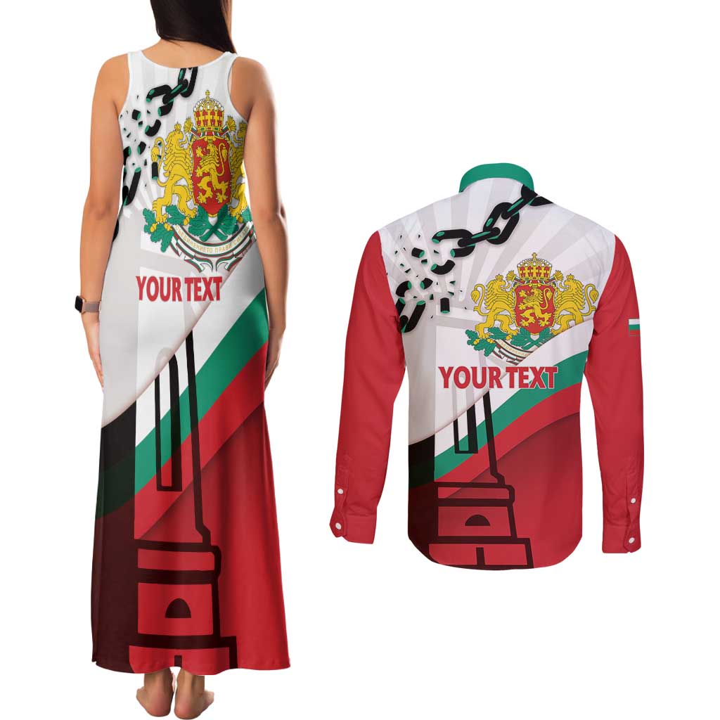 Personalized Bulgaria Liberation Day Couples Matching Tank Maxi Dress and Long Sleeve Button Shirt Happy 3rd March Shipka Monument Curve Flag
