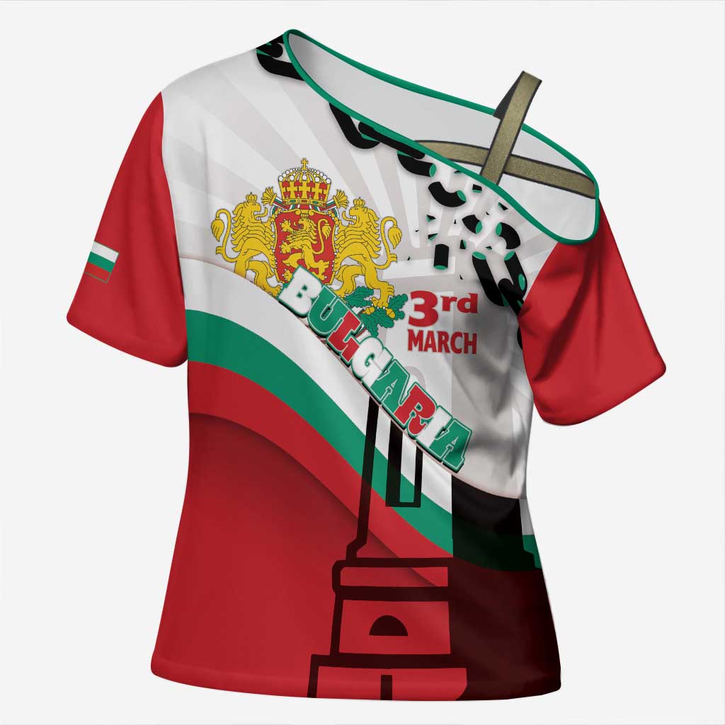 Personalized Bulgaria Liberation Day Cross Shoulder Shirt Happy 3rd March Shipka Monument Curve Flag