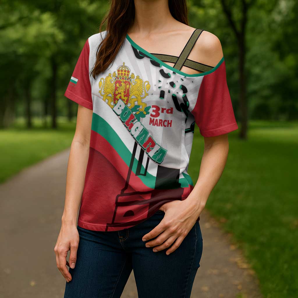 Personalized Bulgaria Liberation Day Cross Shoulder Shirt Happy 3rd March Shipka Monument Curve Flag