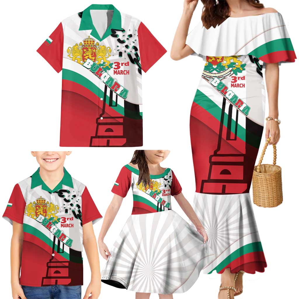 Personalized Bulgaria Liberation Day Family Matching Mermaid Dress and Hawaiian Shirt Happy 3rd March Shipka Monument Curve Flag