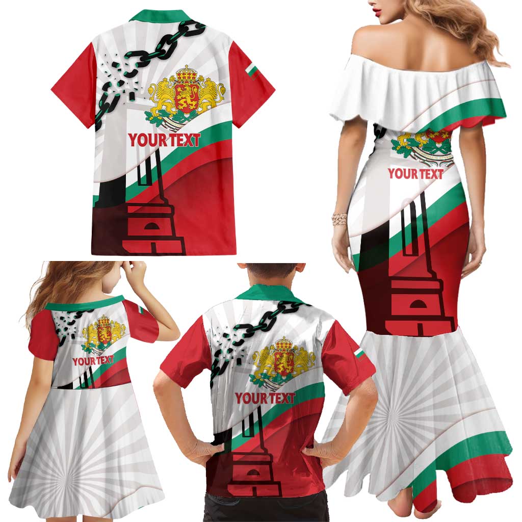 Personalized Bulgaria Liberation Day Family Matching Mermaid Dress and Hawaiian Shirt Happy 3rd March Shipka Monument Curve Flag