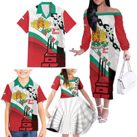 Personalized Bulgaria Liberation Day Family Matching Off The Shoulder Long Sleeve Dress and Hawaiian Shirt Happy 3rd March Shipka Monument Curve Flag