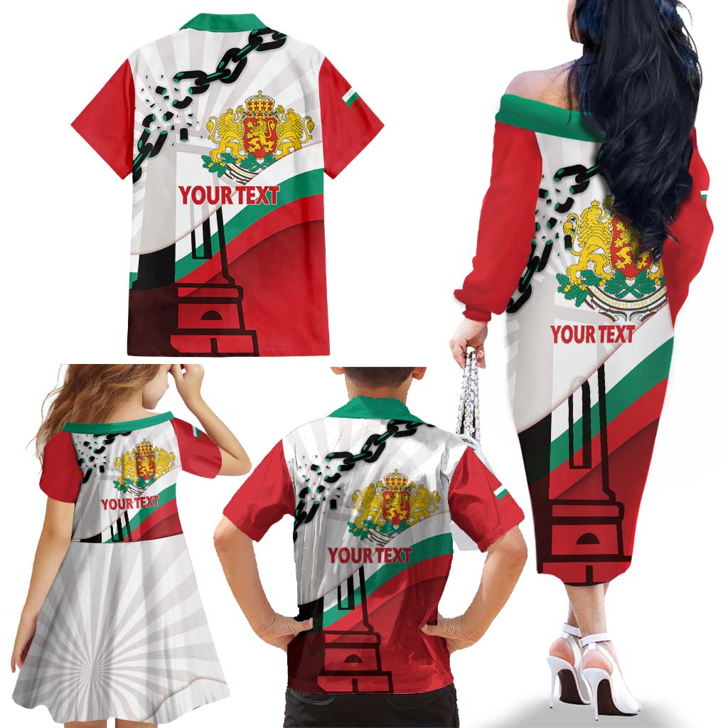 Personalized Bulgaria Liberation Day Family Matching Off The Shoulder Long Sleeve Dress and Hawaiian Shirt Happy 3rd March Shipka Monument Curve Flag