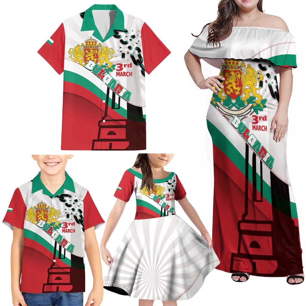 Personalized Bulgaria Liberation Day Family Matching Off Shoulder Maxi Dress and Hawaiian Shirt Happy 3rd March Shipka Monument Curve Flag