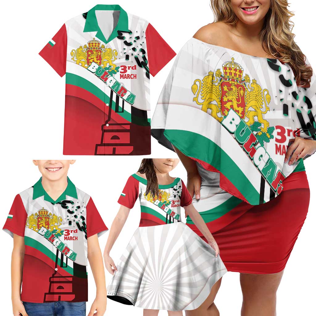 Personalized Bulgaria Liberation Day Family Matching Off Shoulder Short Dress and Hawaiian Shirt Happy 3rd March Shipka Monument Curve Flag