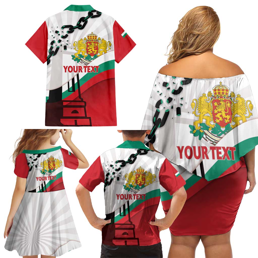 Personalized Bulgaria Liberation Day Family Matching Off Shoulder Short Dress and Hawaiian Shirt Happy 3rd March Shipka Monument Curve Flag