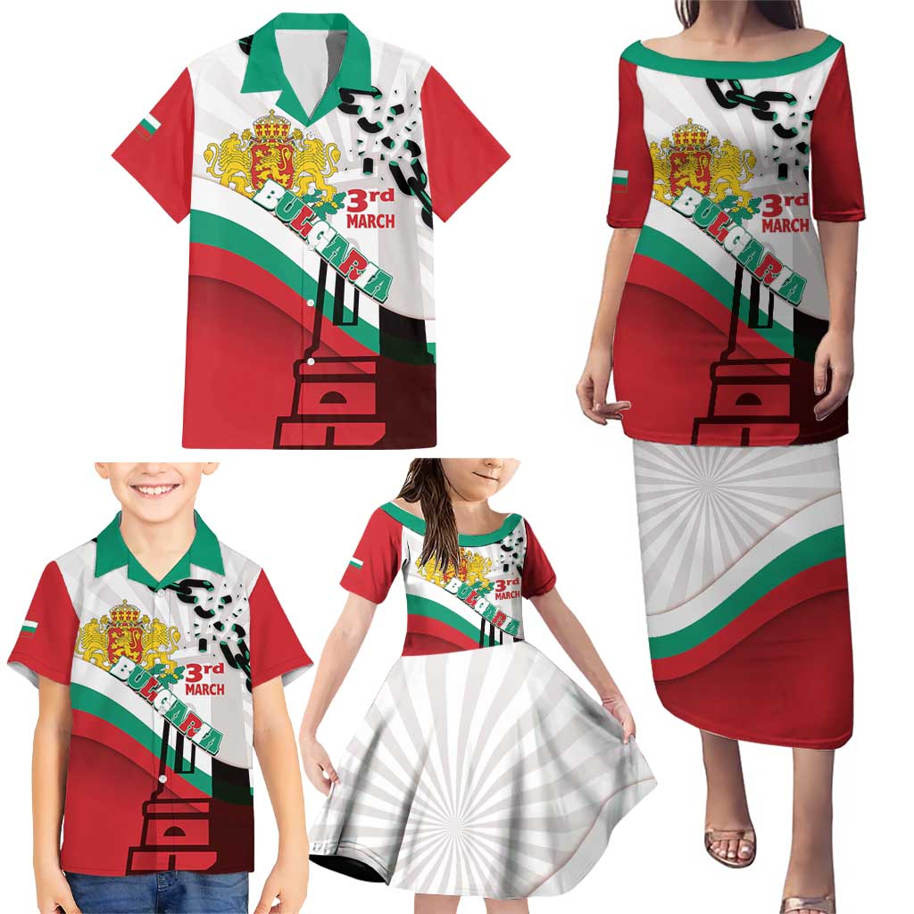 Personalized Bulgaria Liberation Day Family Matching Puletasi and Hawaiian Shirt Happy 3rd March Shipka Monument Curve Flag