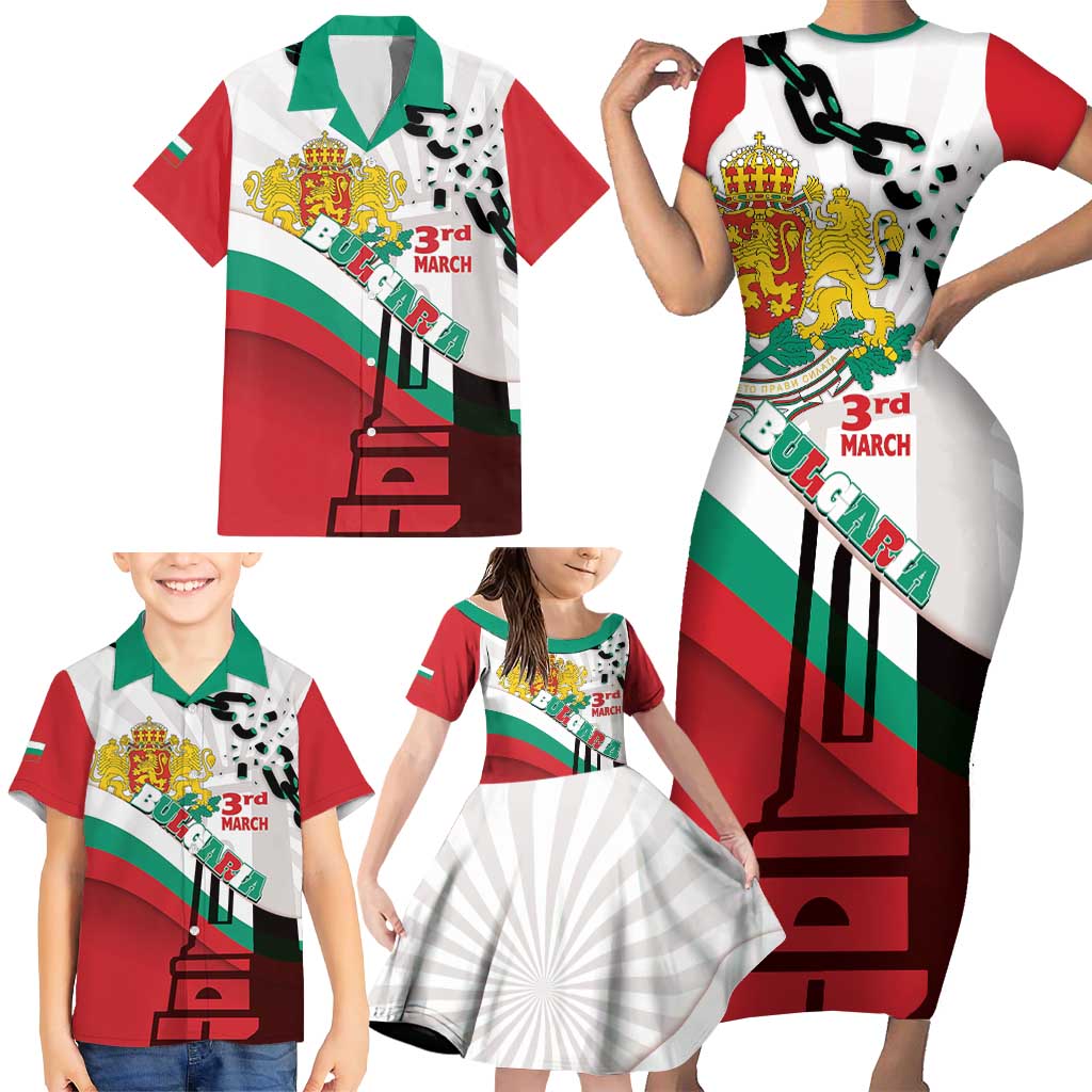 Personalized Bulgaria Liberation Day Family Matching Short Sleeve Bodycon Dress and Hawaiian Shirt Happy 3rd March Shipka Monument Curve Flag