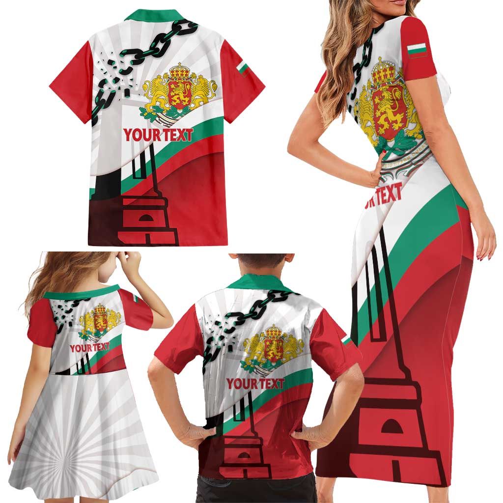 Personalized Bulgaria Liberation Day Family Matching Short Sleeve Bodycon Dress and Hawaiian Shirt Happy 3rd March Shipka Monument Curve Flag