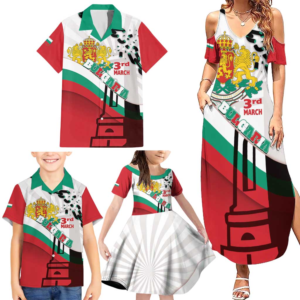 Personalized Bulgaria Liberation Day Family Matching Summer Maxi Dress and Hawaiian Shirt Happy 3rd March Shipka Monument Curve Flag