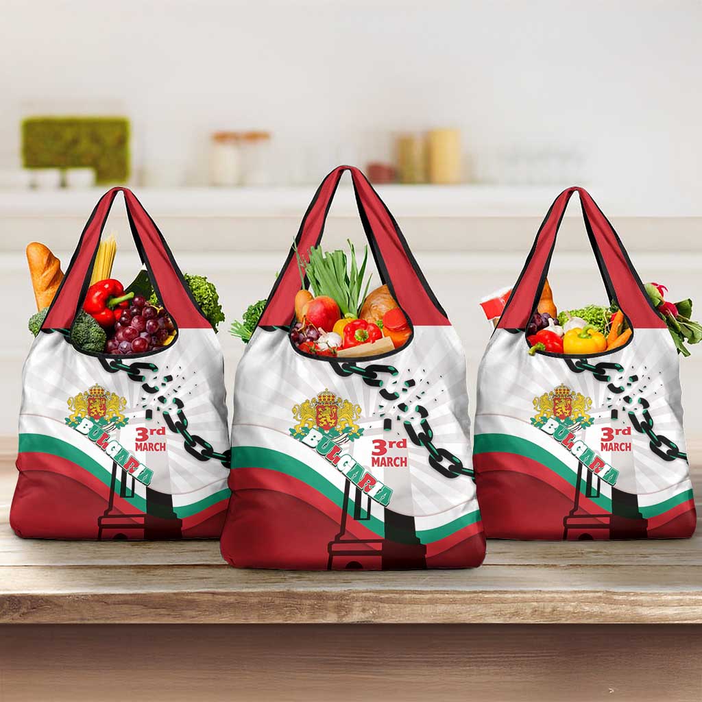 Bulgaria Liberation Day Grocery Bag Happy 3rd March Shipka Monument Curve Flag