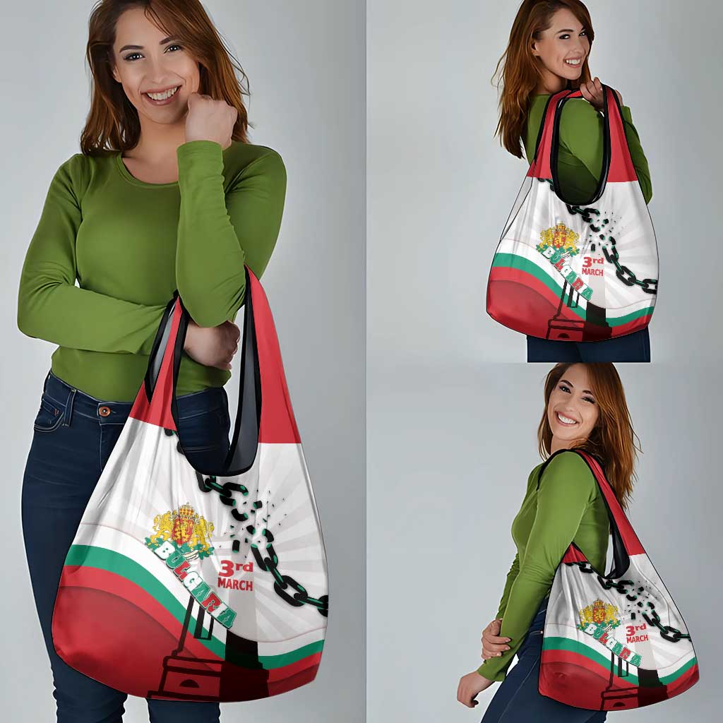 Bulgaria Liberation Day Grocery Bag Happy 3rd March Shipka Monument Curve Flag