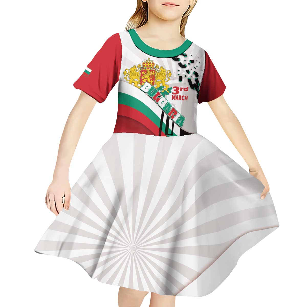 Personalized Bulgaria Liberation Day Kid Short Sleeve Dress Happy 3rd March Shipka Monument Curve Flag