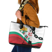 Bulgaria Liberation Day Leather Tote Bag Happy 3rd March Shipka Monument Curve Flag