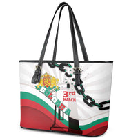 Bulgaria Liberation Day Leather Tote Bag Happy 3rd March Shipka Monument Curve Flag