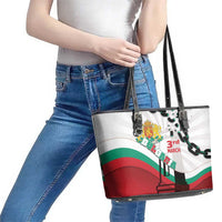 Bulgaria Liberation Day Leather Tote Bag Happy 3rd March Shipka Monument Curve Flag